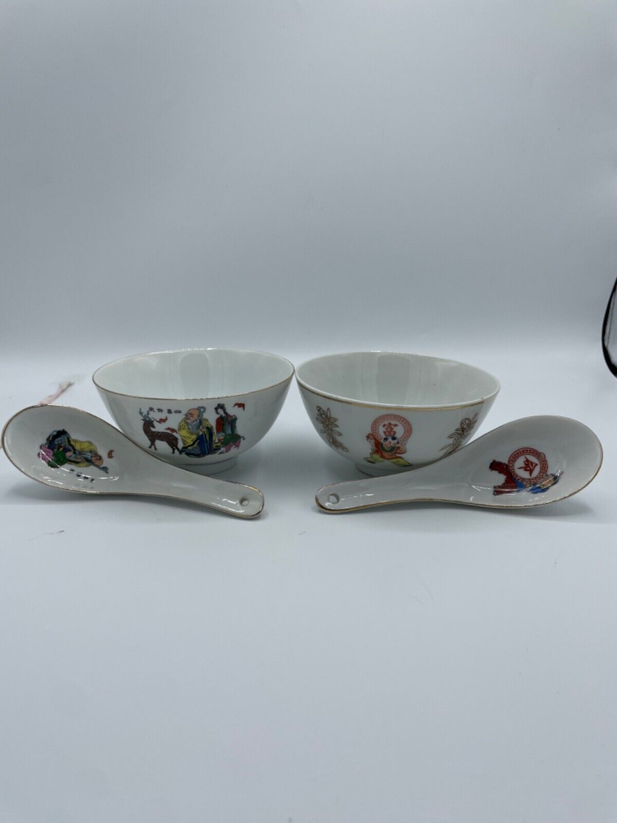 Vintage Set of Japanese Rice Soup Bowls and Ladles