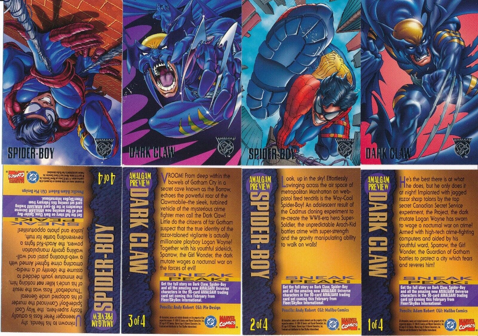 1996 FLEER/SKYBOX DC VS MARVEL AMALGAM PREVIEW SET OF 4 PROMO CARDS