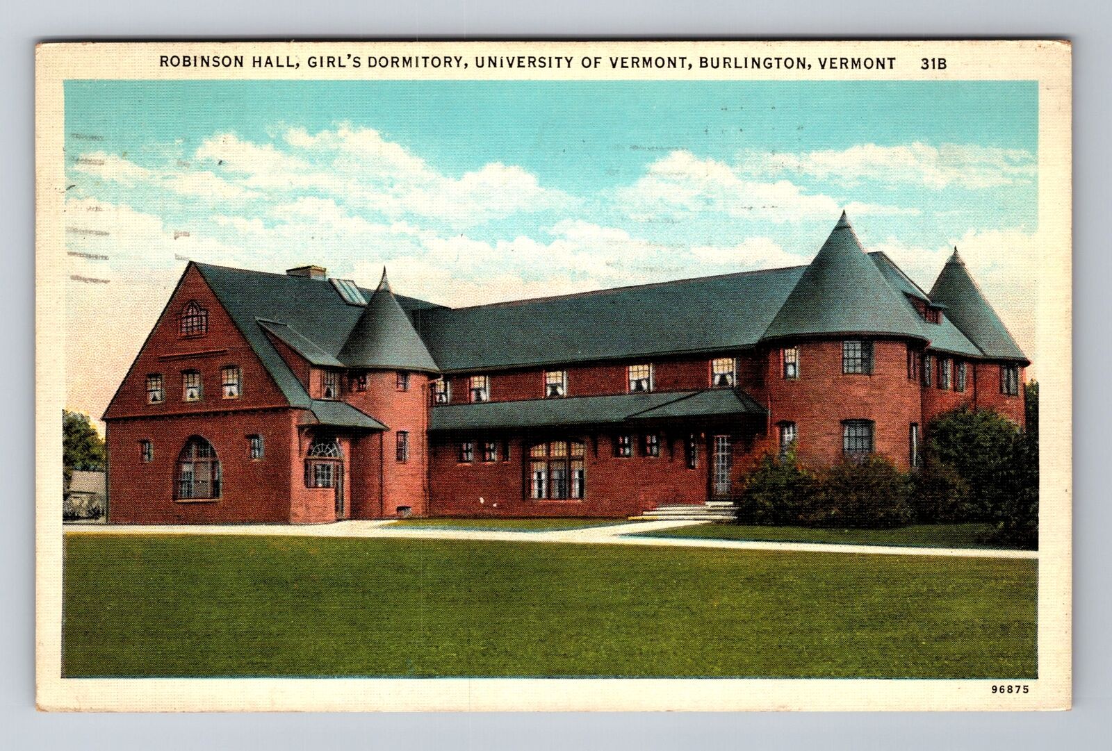 Burlington VT-Vermont, University Of VT, Robinson Hall, Vintage c1940 Postcard