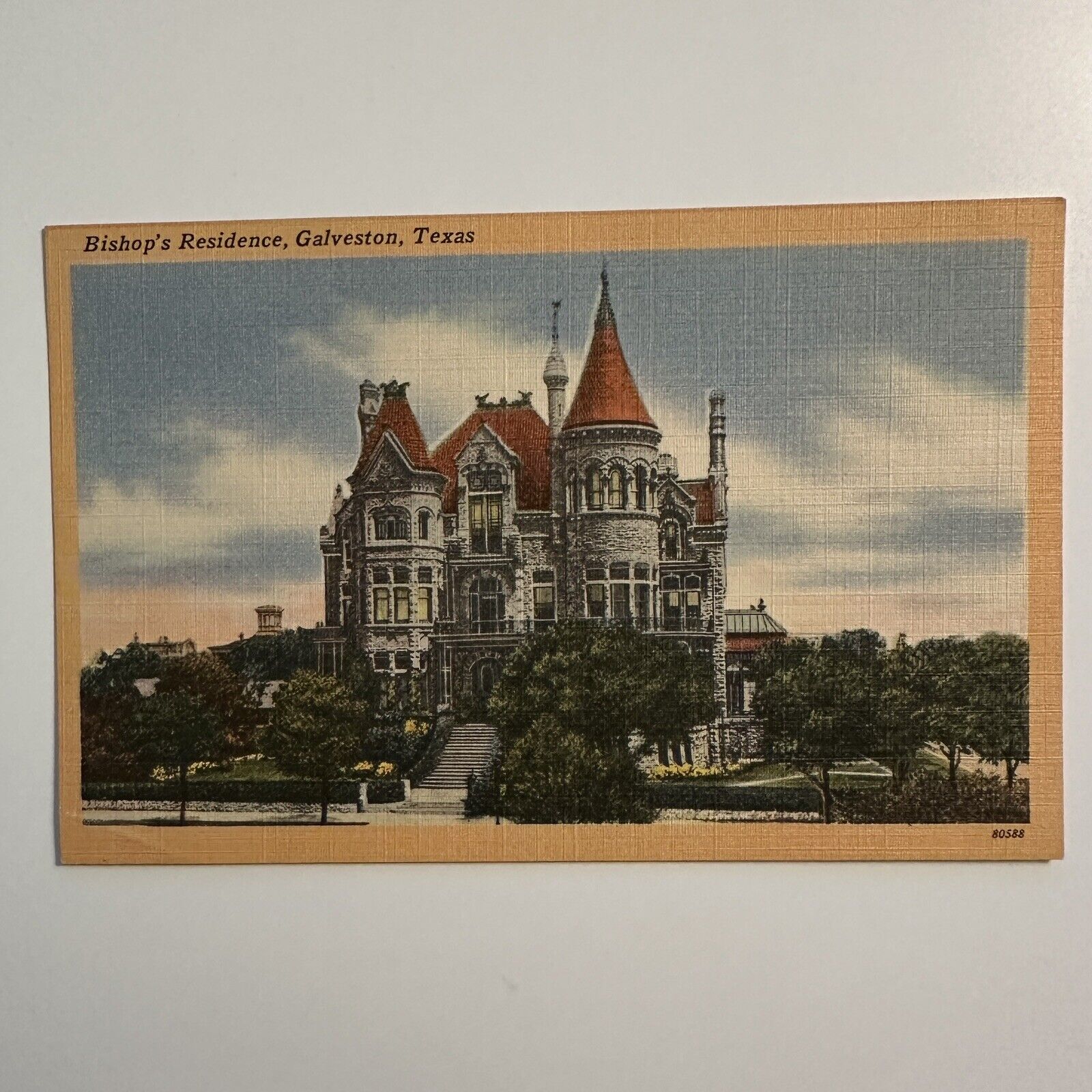Postcard Bishop\'s Residence Galveston Texas Vintage Unposted c1940s Linen