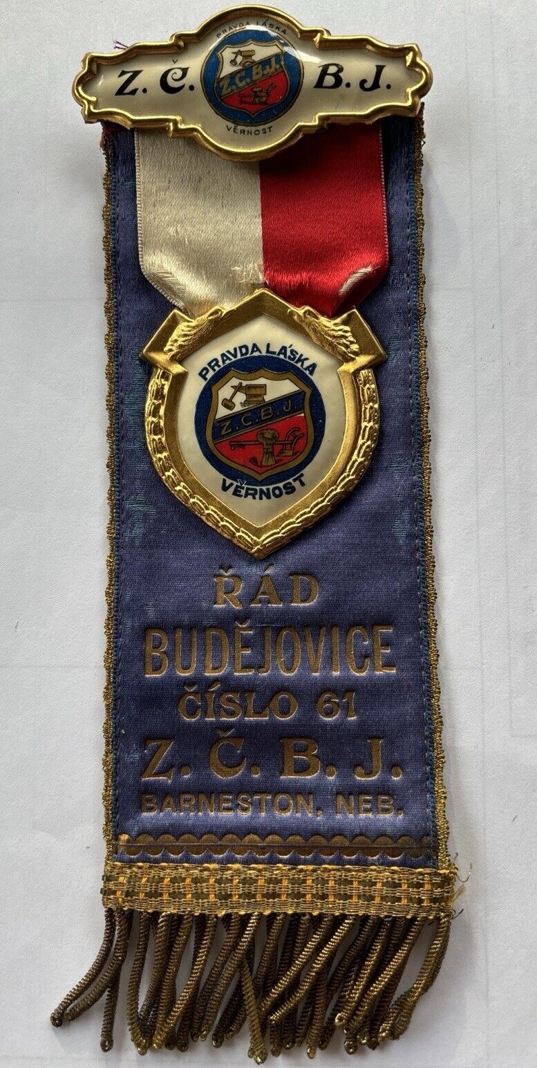 Antique Z. C. B. J. Barneston, Nebraska. In Memoriam Ribbon Badge