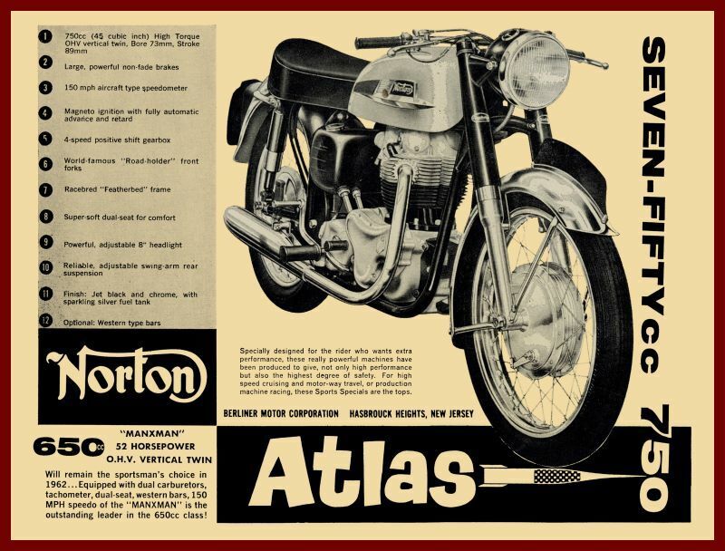 1962 Norton Motorcycles New Metal Sign: Atlas 750cc Manxman Pictured