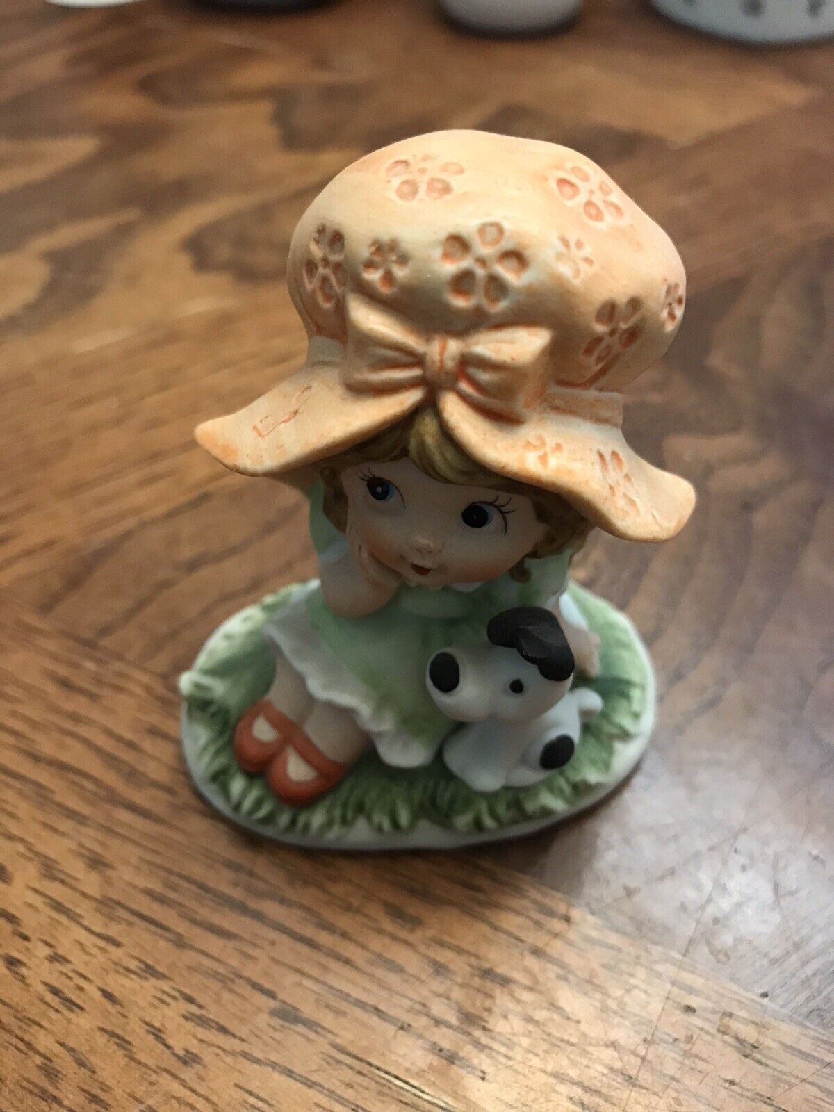 Vintage 70’s Lefton Hand Painted China Girl With Cute Puppy Figurine
