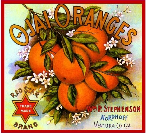 Ojai Nordhoff California Red Star Orange Citrus Fruit Crate Label Art Print