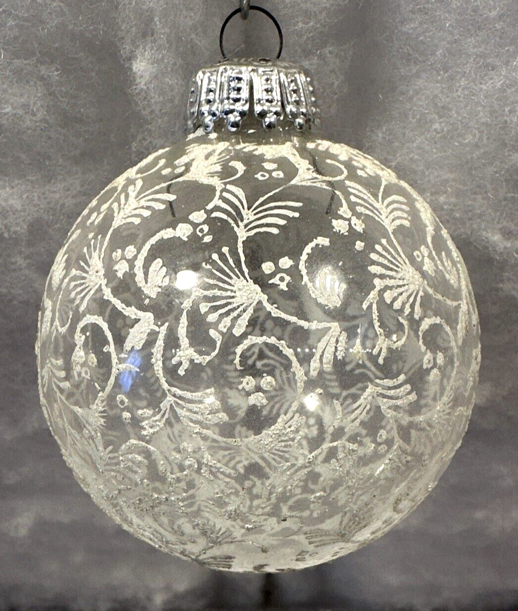 Vintage 1950s Clear Glass Christmas Ornament Floral Mica Glitter - West Germany