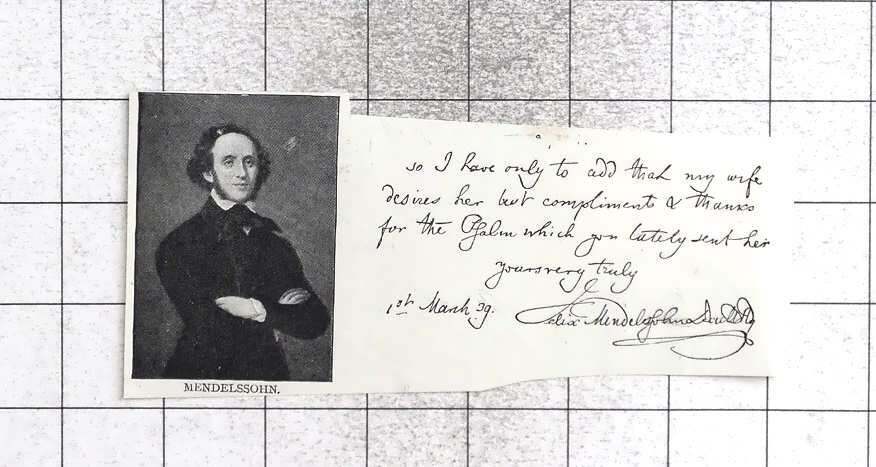 1893 Handwriting, Signature, And Likeness Of Felix Mendelssohn