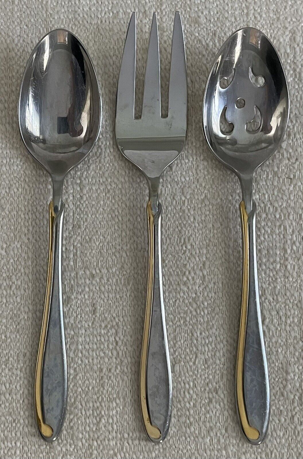 3 Mikasa Alessandro ESTASI Gold Accent Glossy 18/8 Japan Flatware Spoons & Fork
