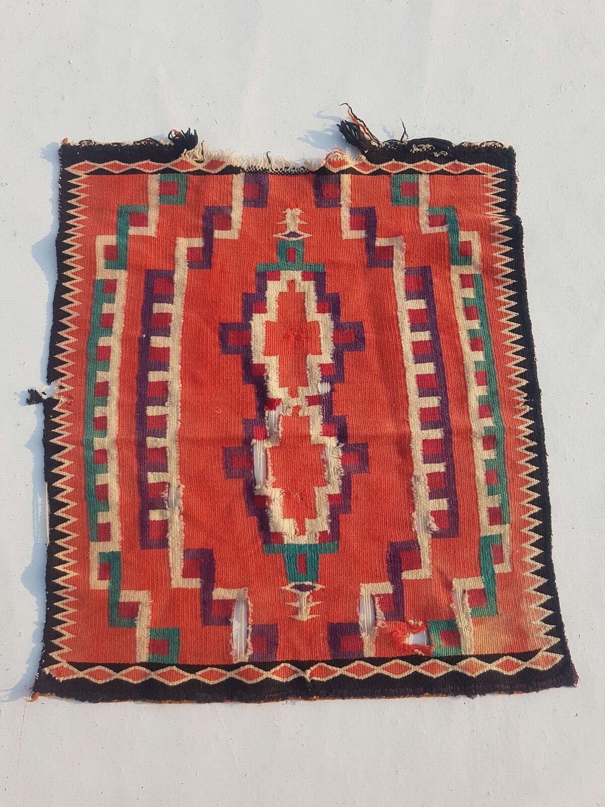 Antique Navajo Handwoven Native American Indian Rug Wool Blanket Carpet 71x62cm