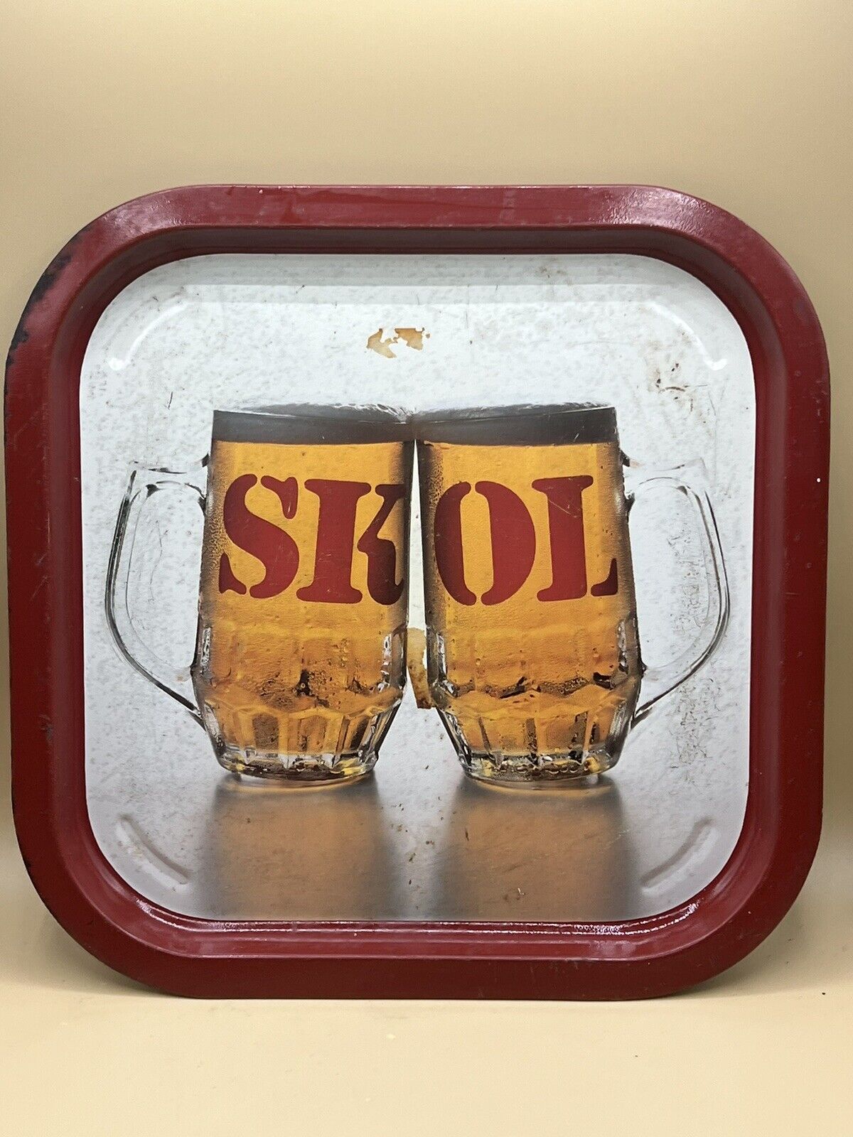RARE Vintage Skol Lager Beer Metal Bar Serving Pub Tray English Distressed