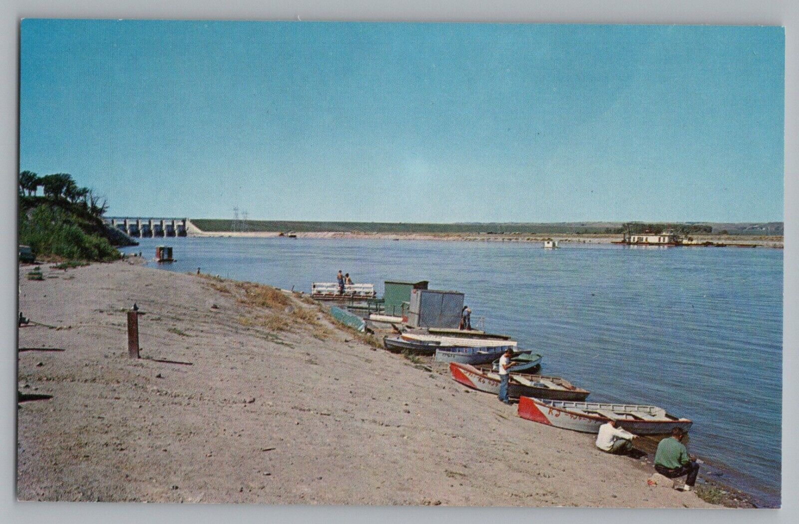 Gavin\'s Point Dam Missouri River Fishing Nebraska South Dakota Postcard 1950s