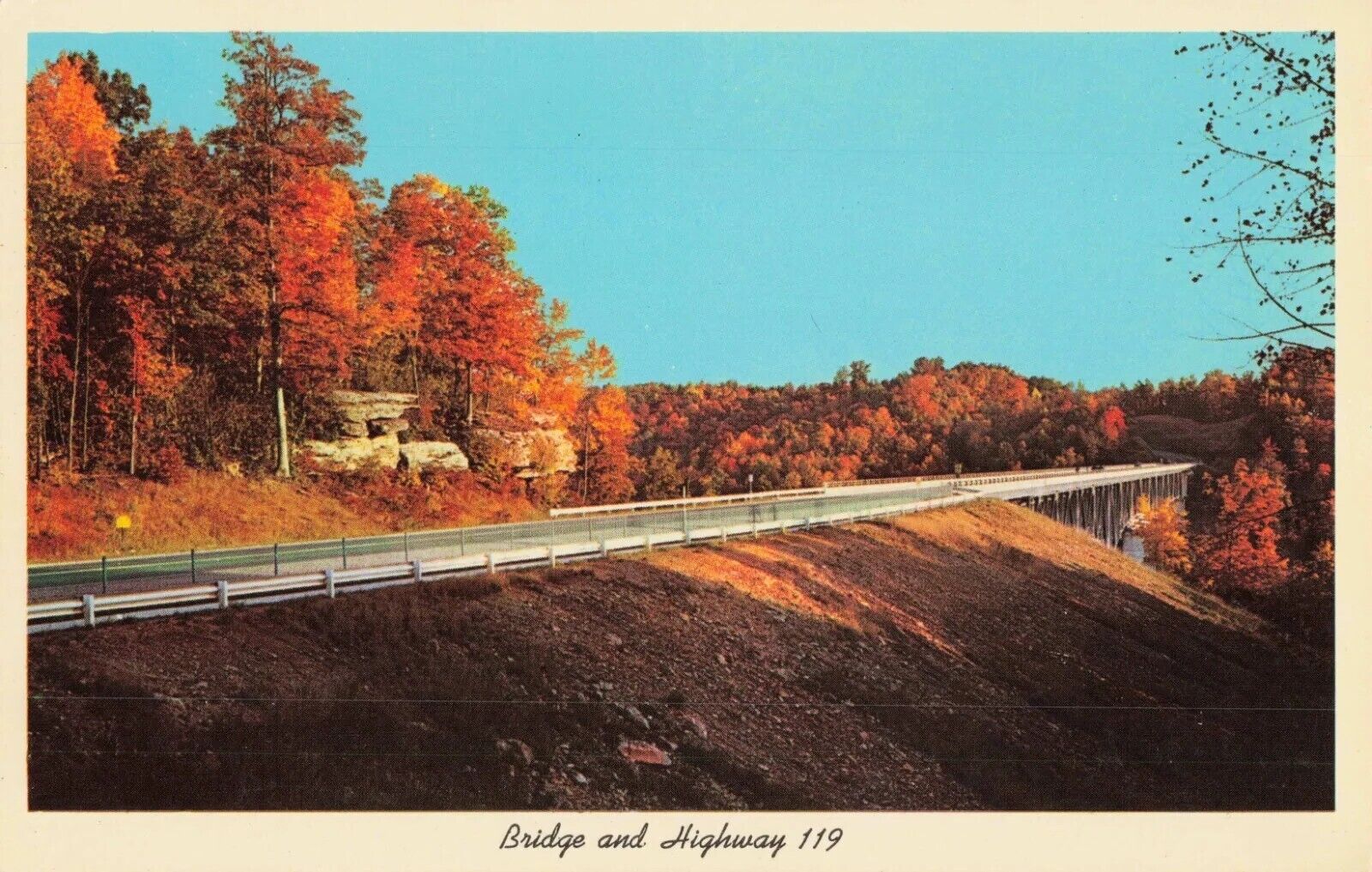 Bridge & Highway US 119 - Fall Foliage Summersville West Virginia WV - Postcard