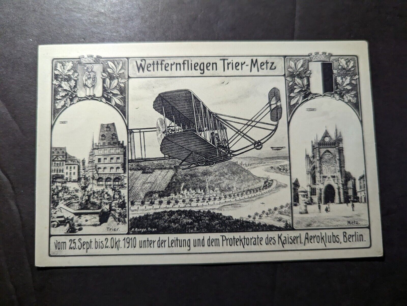 Mint Germany Aviation Postcard Long Distance Flying Competition Trier to Metz