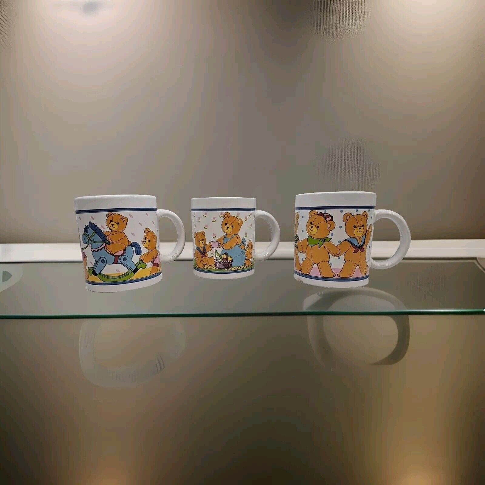 Vintage 1980\'s Miyazaka Creates Set Of 3 Teddy Bears Cermaic Mugs Collectible 