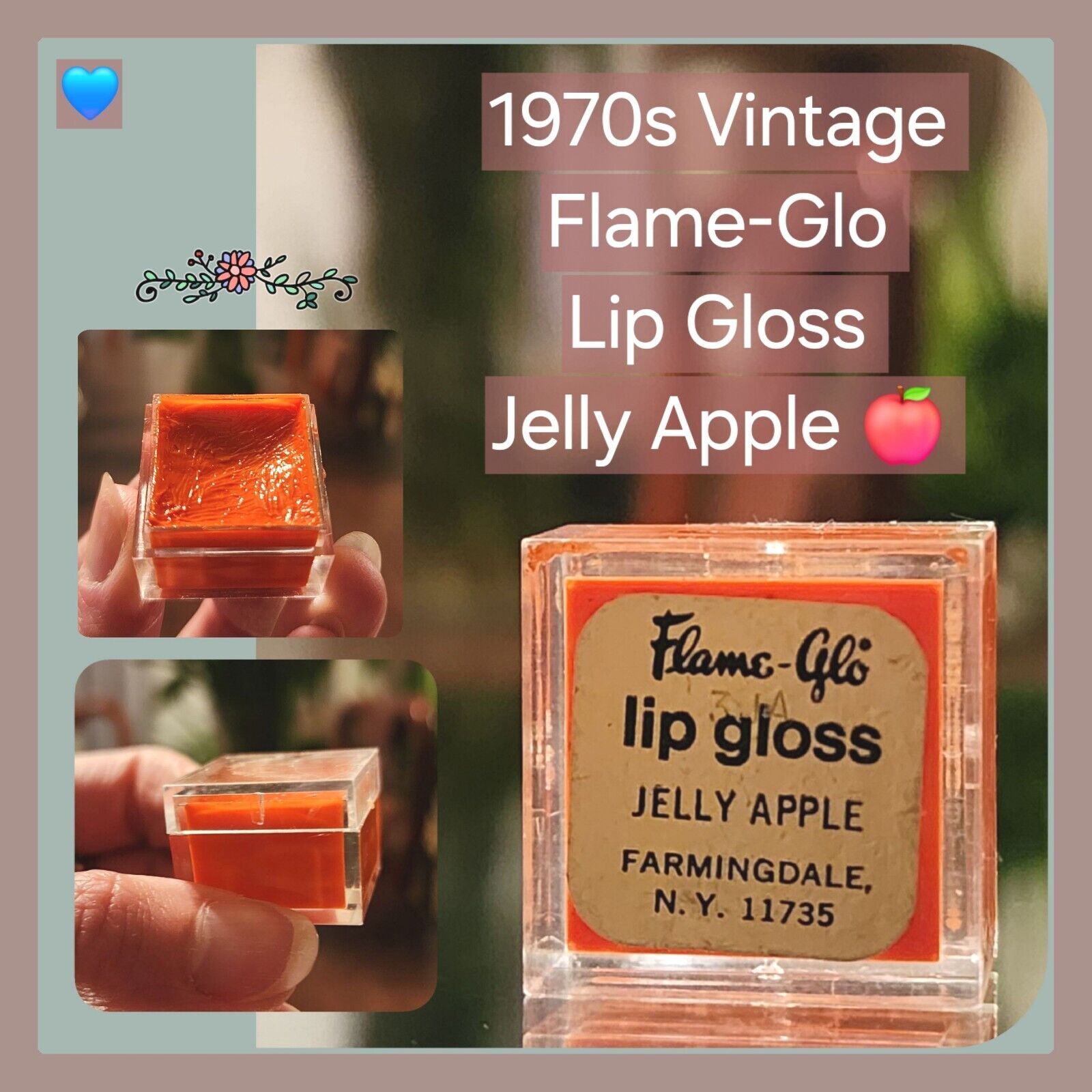 Rare 1970s Flame-Glo LIP GLOSS Jelly Apple POT / CUBE HTF Pre-owned Mostly Full