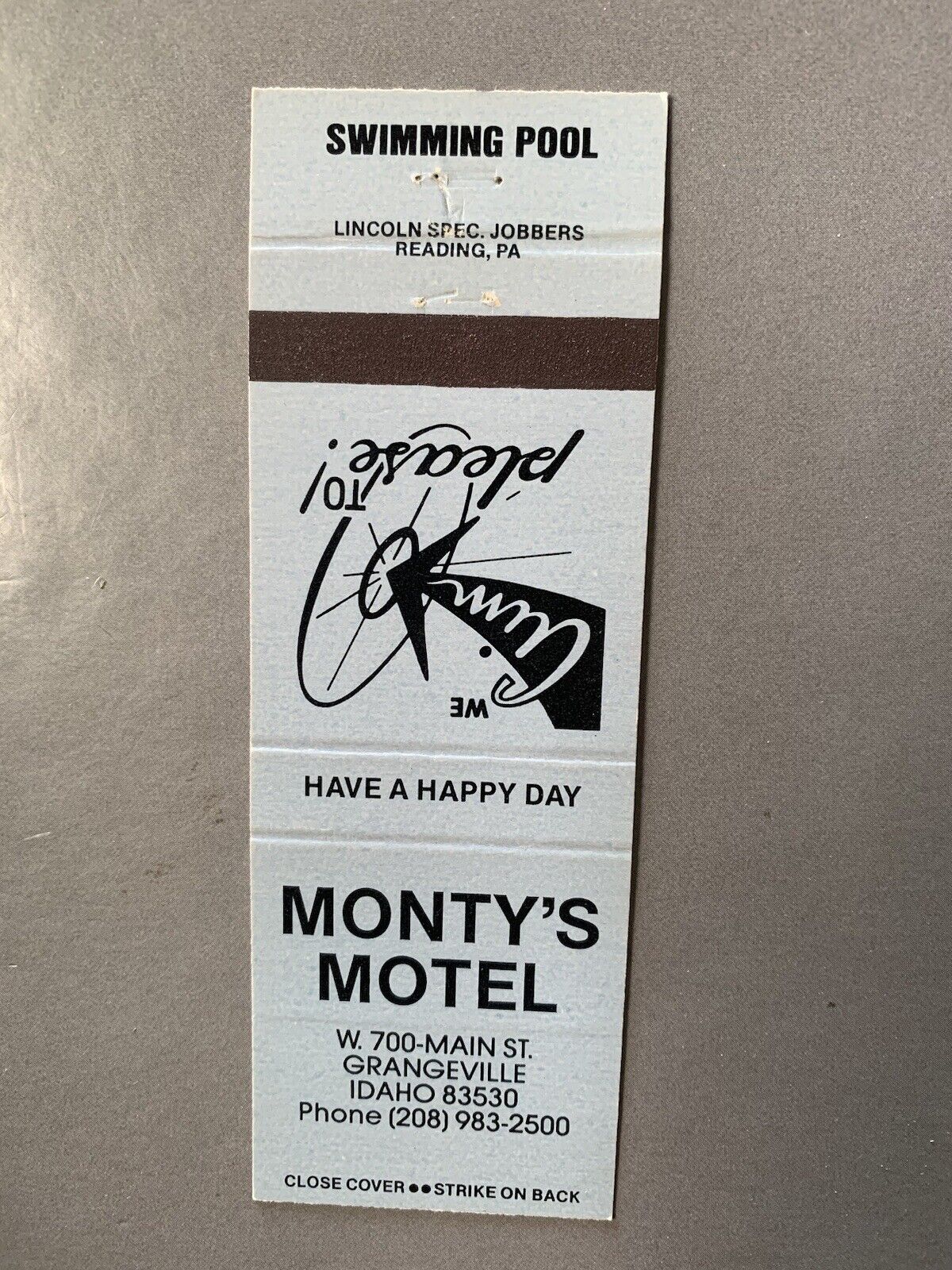 Vintage 1960s 1970s Monty’s Motel Grangeville Idaho Matchbook Cover Hotel Vtg