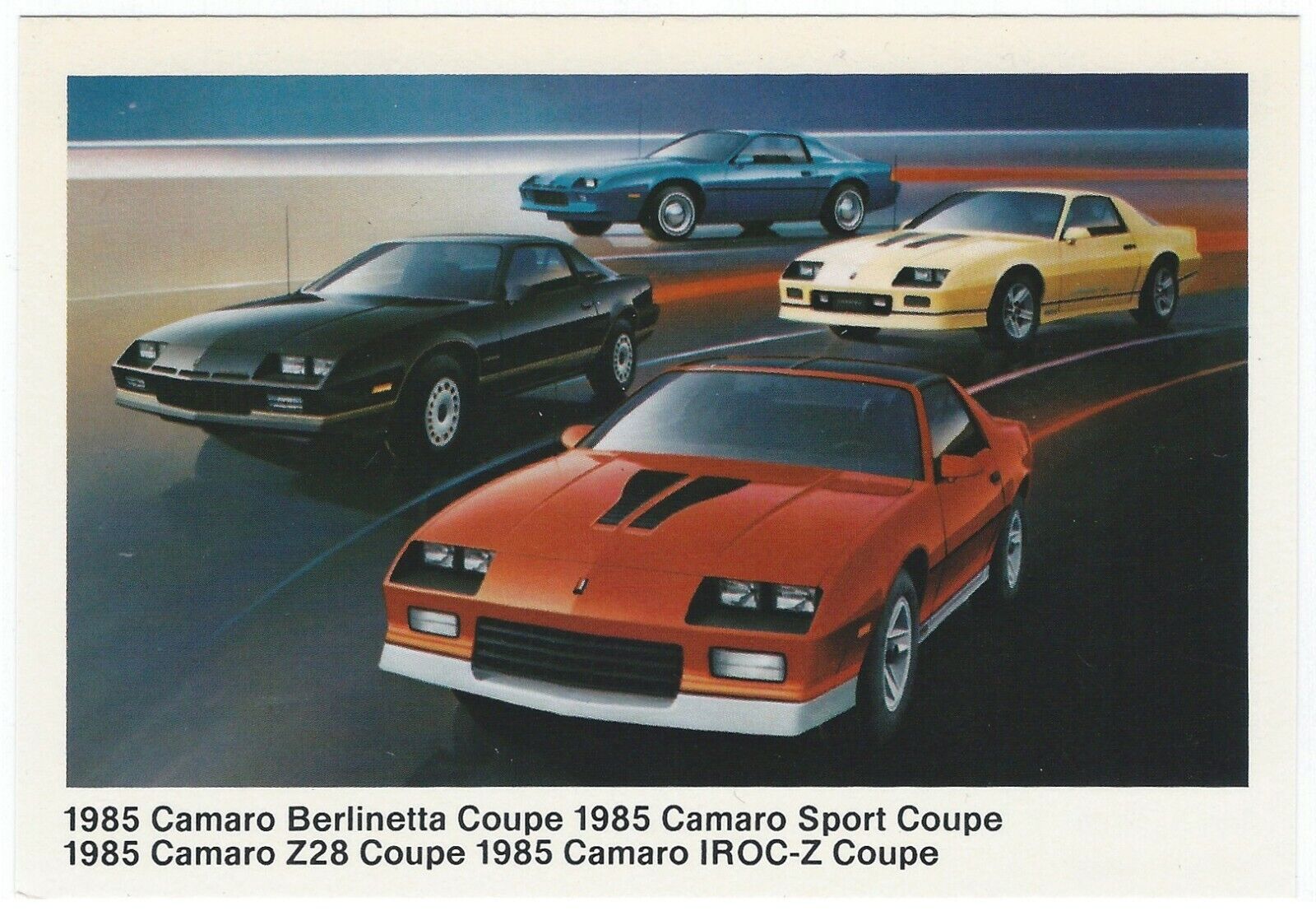 1985 Chevrolet Camaro IROC-Z, Z-28, Sport Coupe & Berlinetta Dealer Postcard VG+