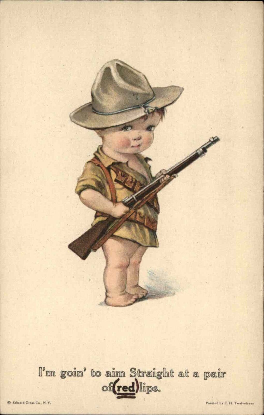 Twelvetrees WWI Era Little Boy Soldier with Gun Rifle c1910 Vintage Postcard