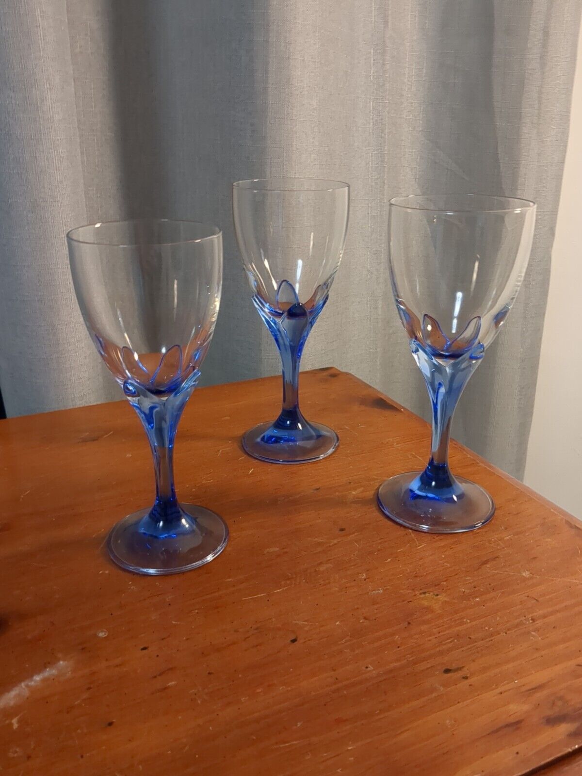 Set of 3 Vintage Bormioli Rocco Zaffiro Italian Wine Glasses Indigo Stem