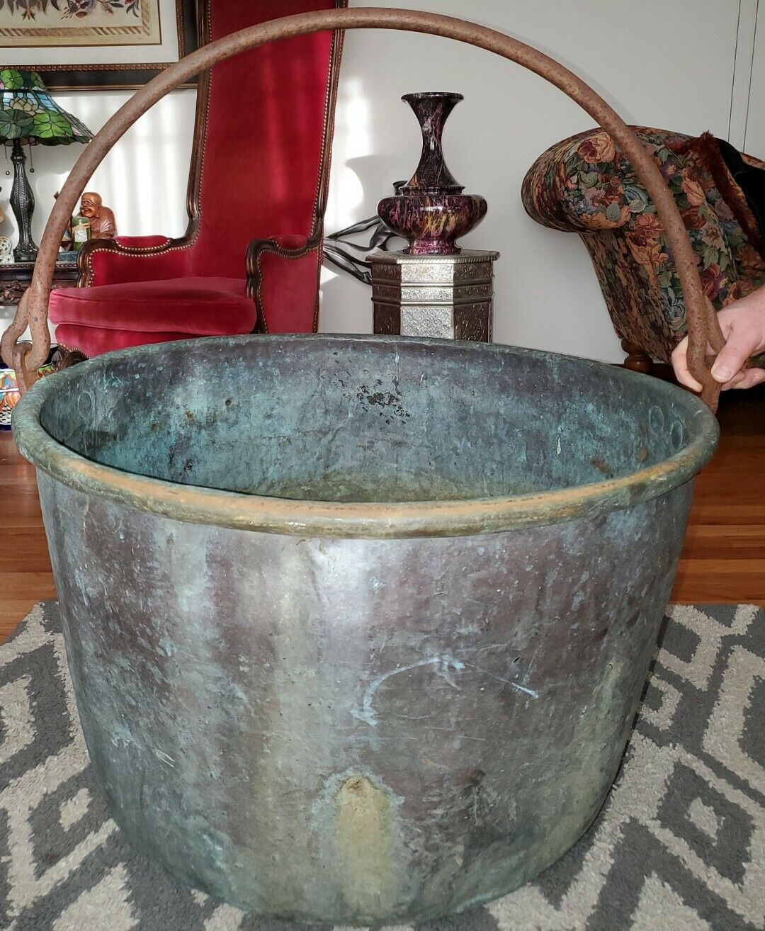 Huge Antique Copper Cauldron Kettle 17-1800s Apple Butter Pot 34 LBS. 30.5\