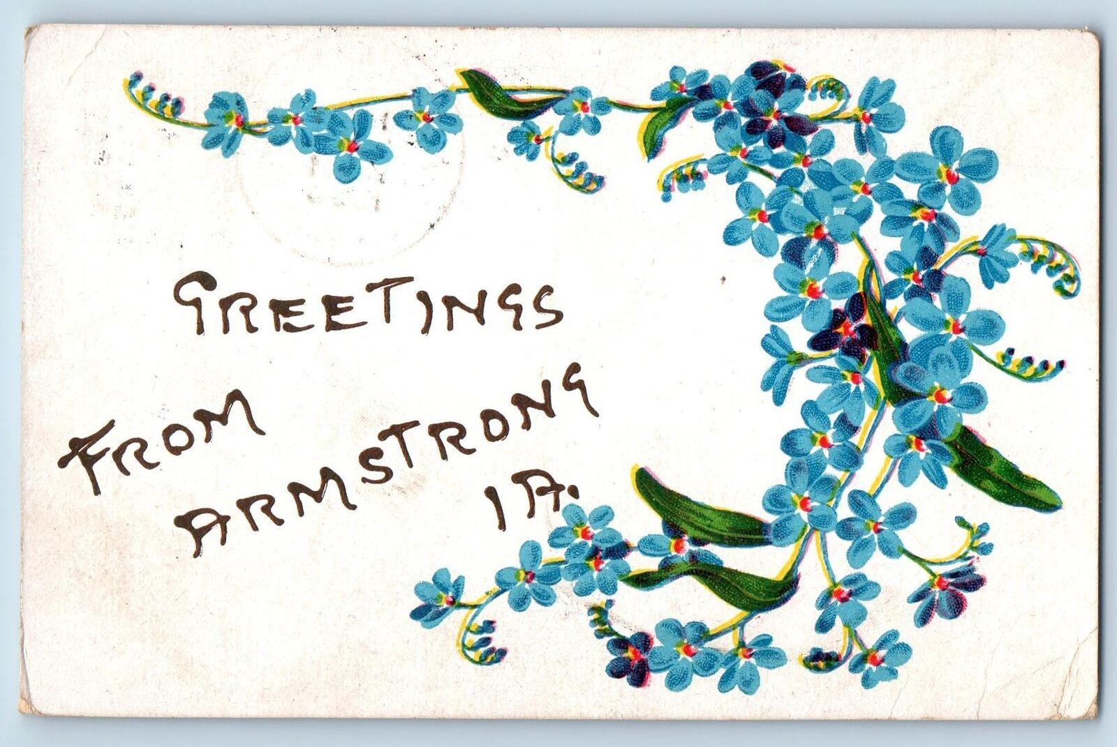 Armstrong Iowa IA Postcard Greetings Little Flowers And Leaves 1908 Antique