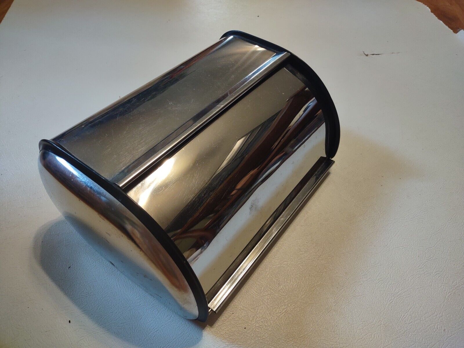 Vintage Mid Century  Stainless Steel Chrome Roll Top Breadbox 