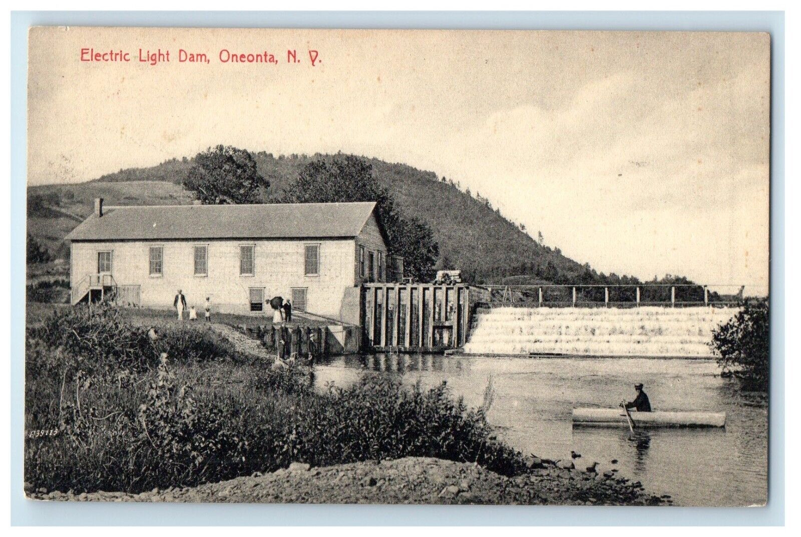 c1910\'s Electric Light Dam Boat Oneonta New York NY Unposted Antique Postcard