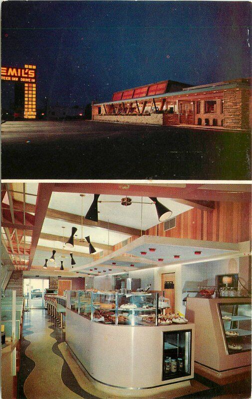 Columbus Ohio Emil\'s Steer Inn Night Neon 1950s Aladdin Studios Postcard 21-5115