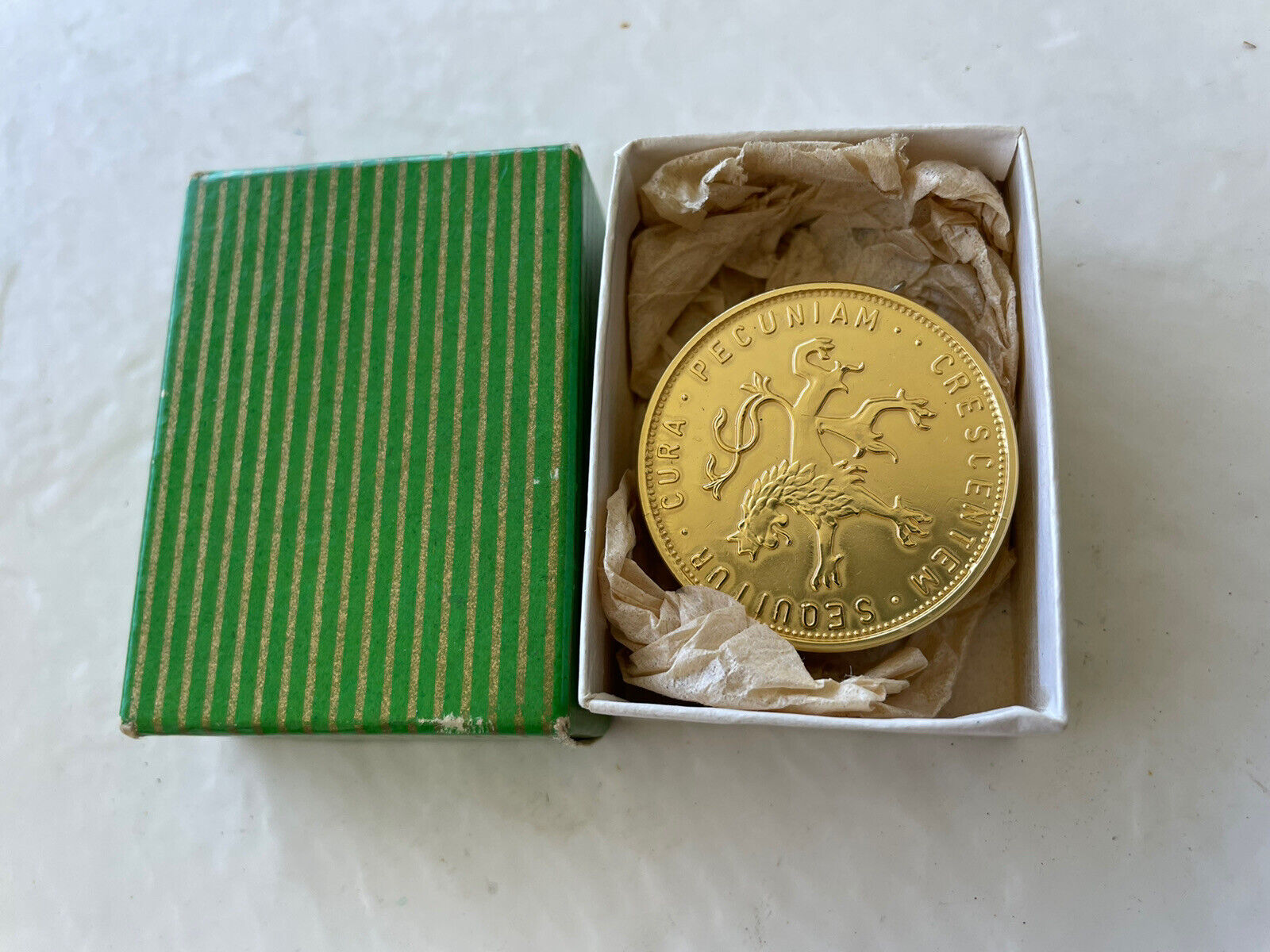 Germany Nobis Bene Nemini Sequitur Cura Latin Small Gold Tape Measure Mint