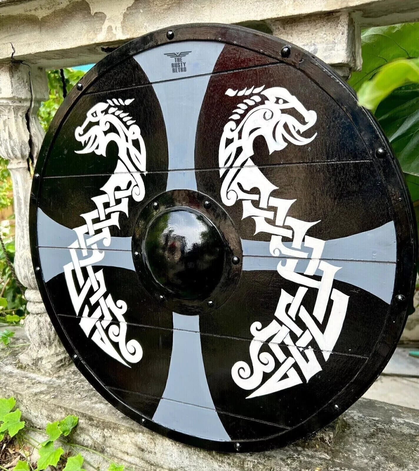 Medieval Wooden Viking Dragon Round Shield Handmade Larp 24\