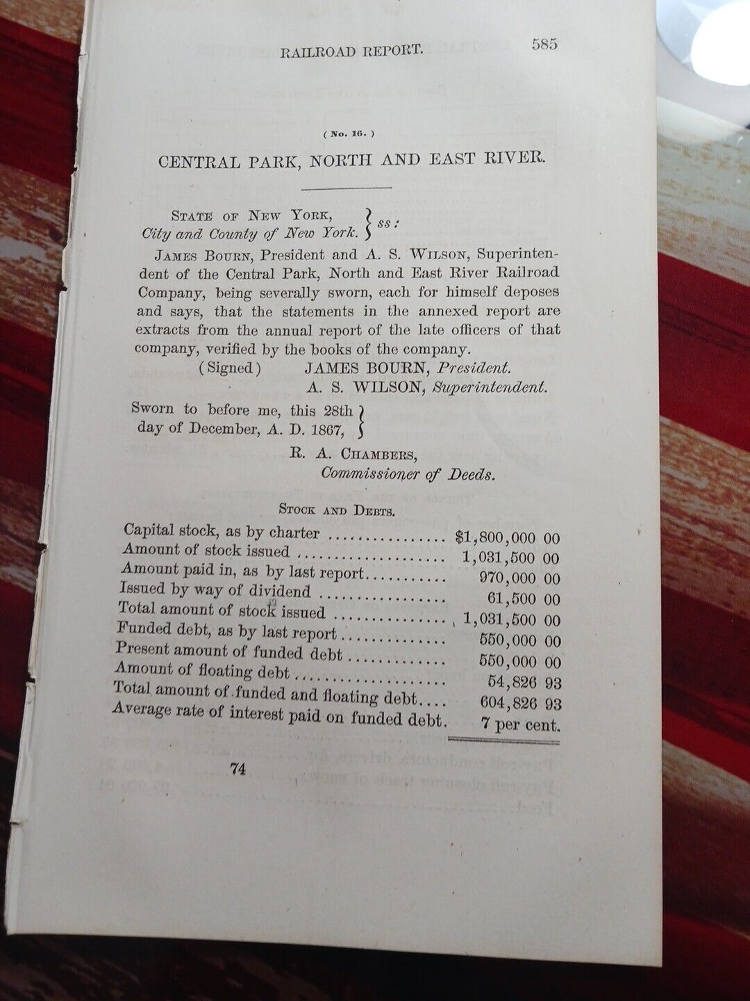 ☆1867 Horse Railroad Report CENTRAL PARK NORTH & EAST RIVER Roachs Foundry NYC