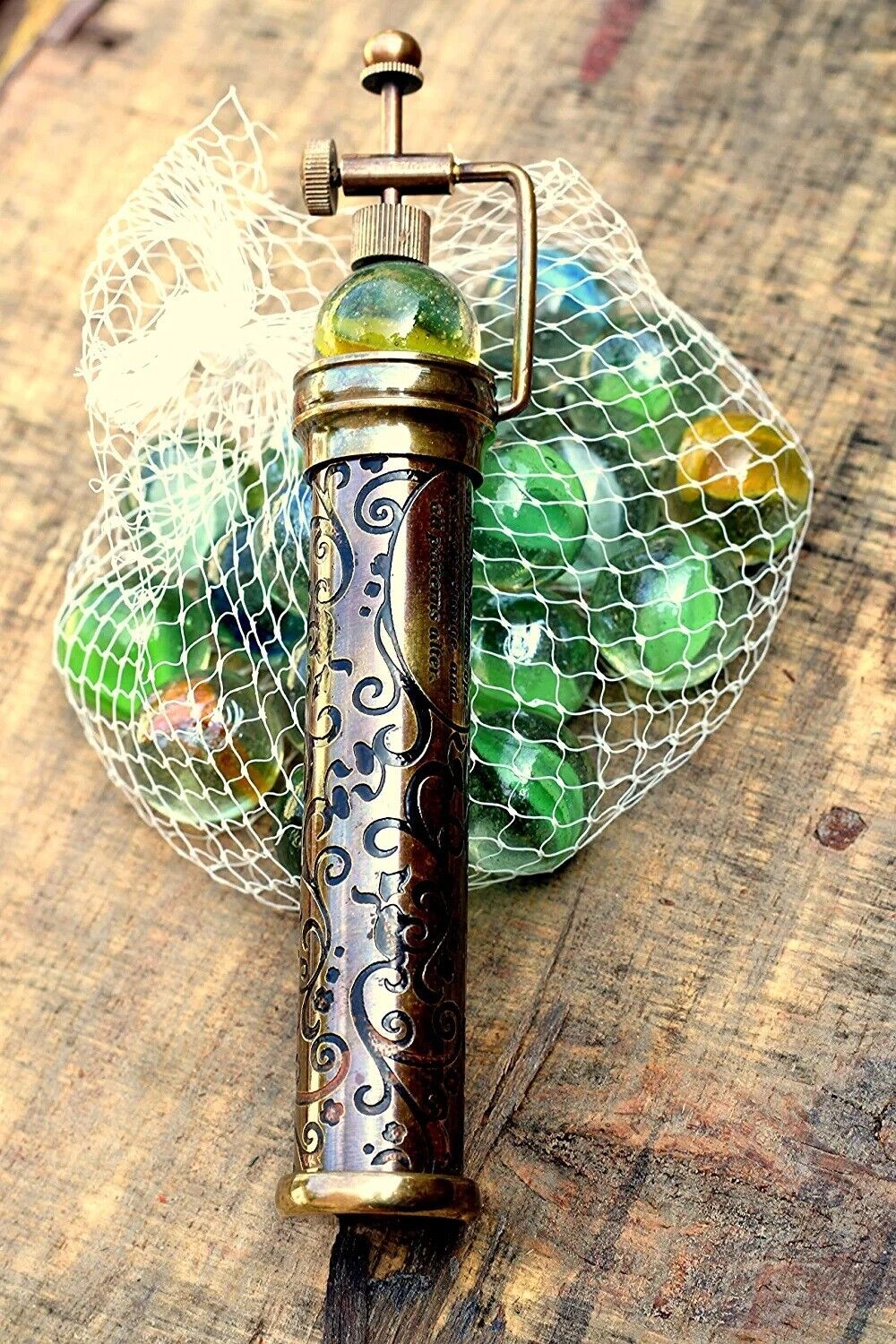 Antiqued Brass Kaleidoscope with Marble Eyepiece Best Kids Toy Kaleidoscope Gift