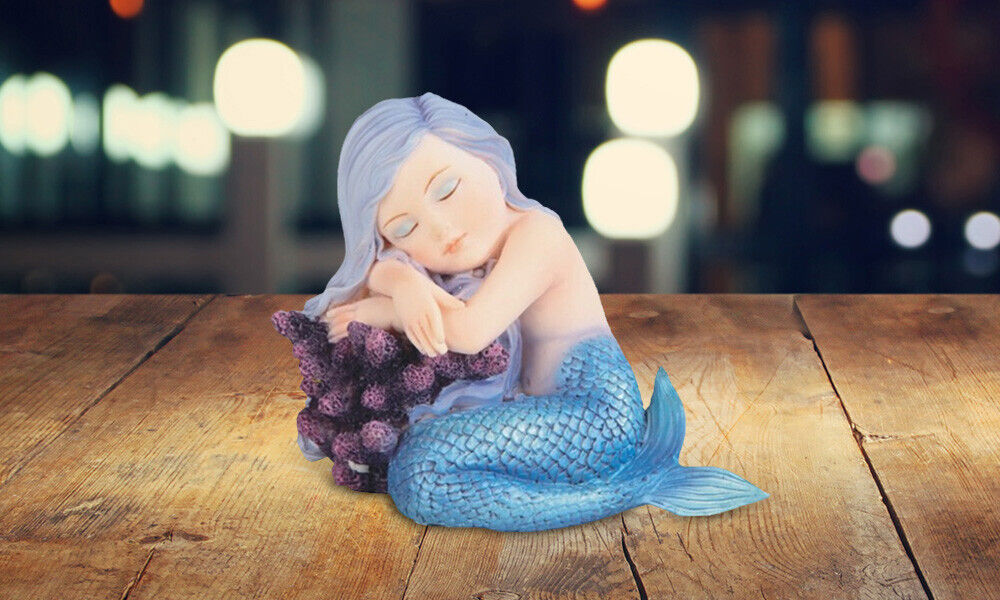 Blue Tail Baby Mermaid Sleeping on Coral 3.75\