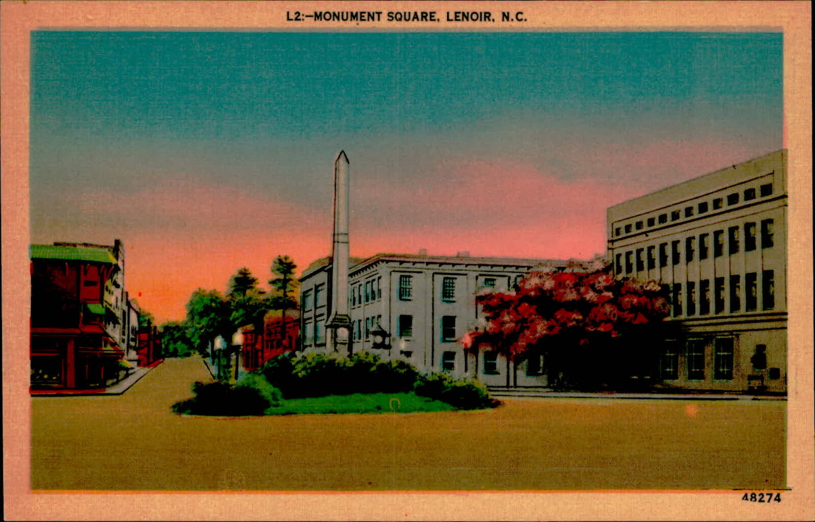 Postcard: L2:-MONUMENT SQUARE, LENOIR, N.C.