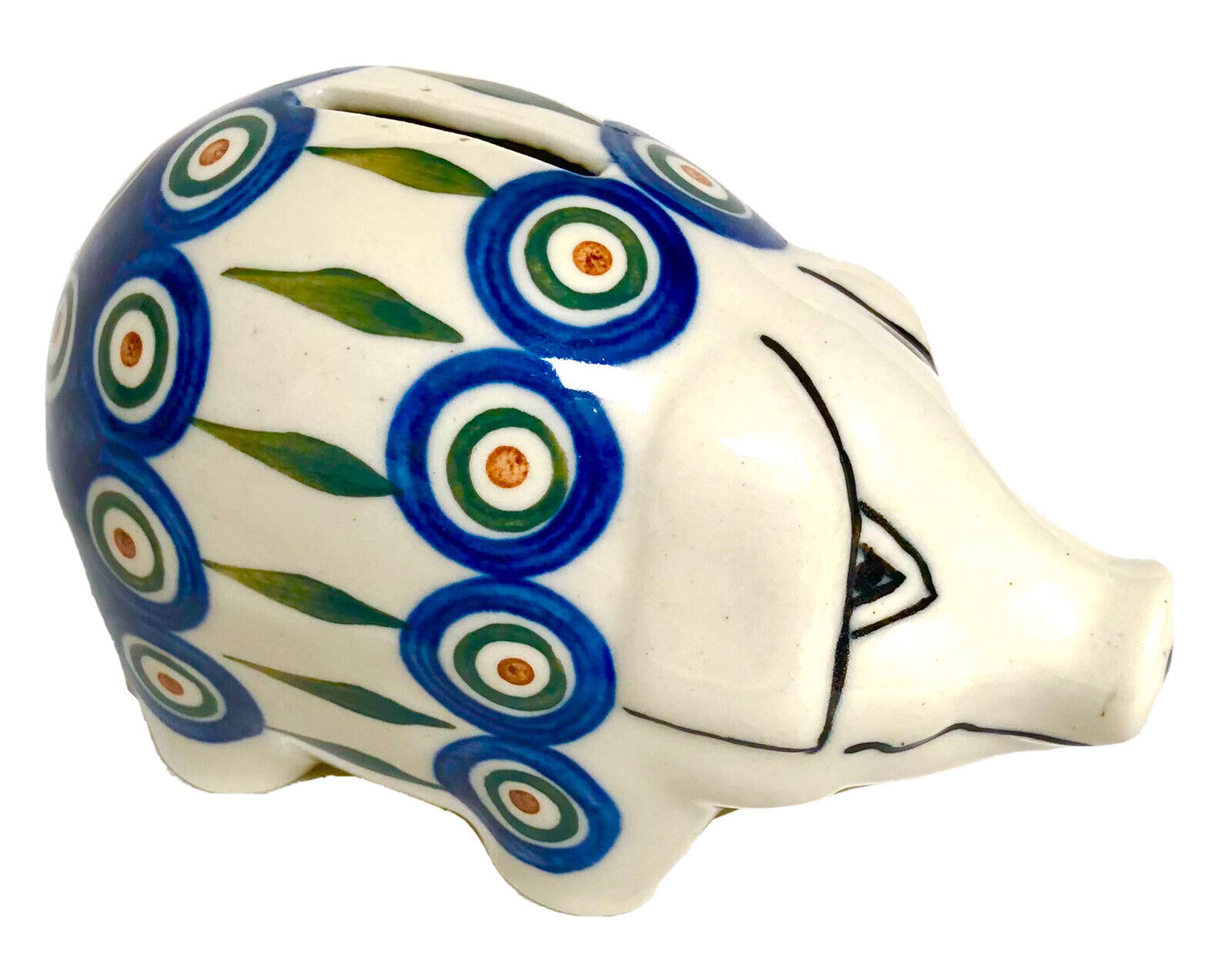 Piggy Bank Ceramika Artystyczna Blue Rose Peacock Leaves 9”  .....