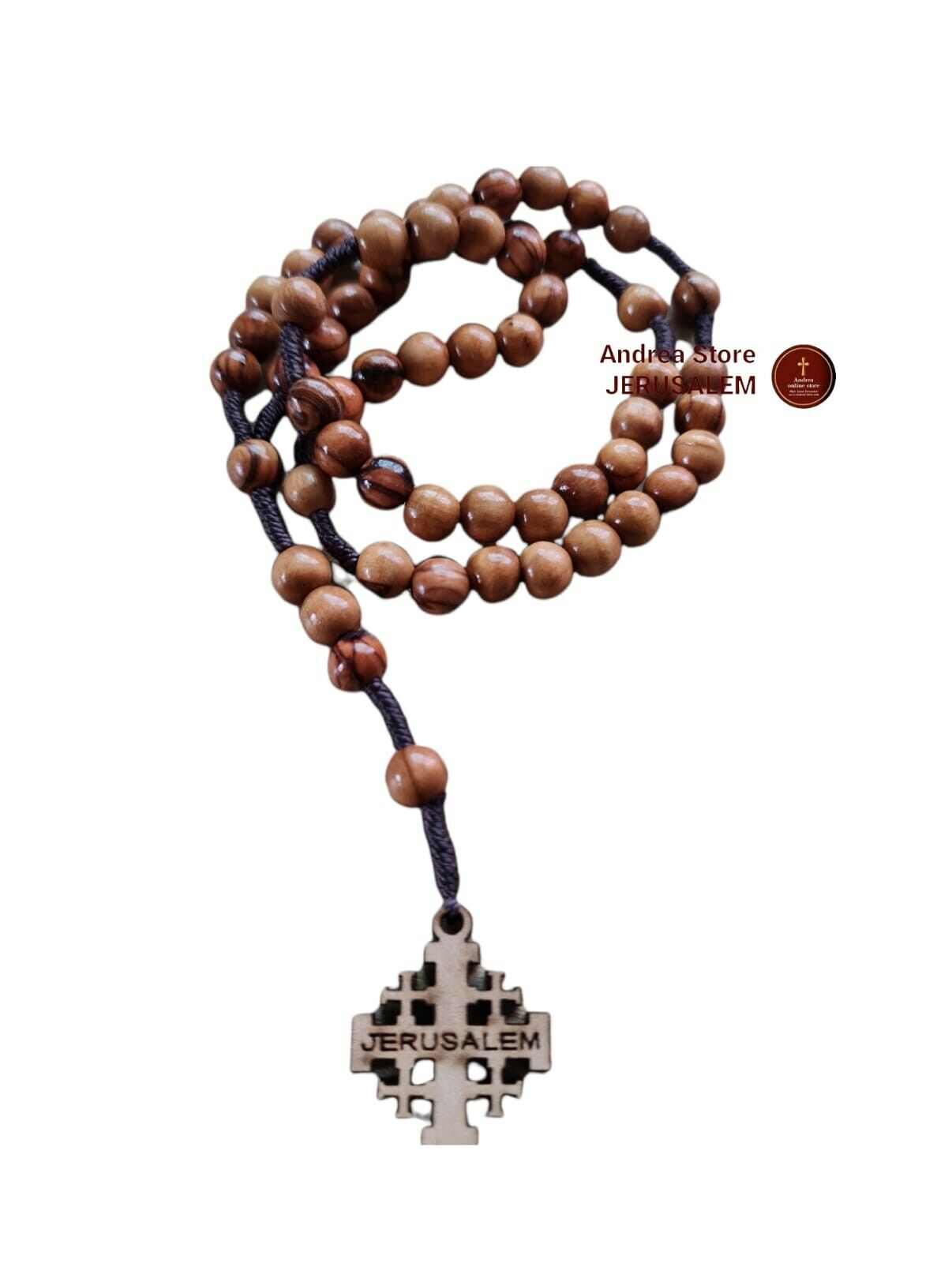 Authentic Olive wood rosary with jerusalem cross Hand made in Holy Land size35cm