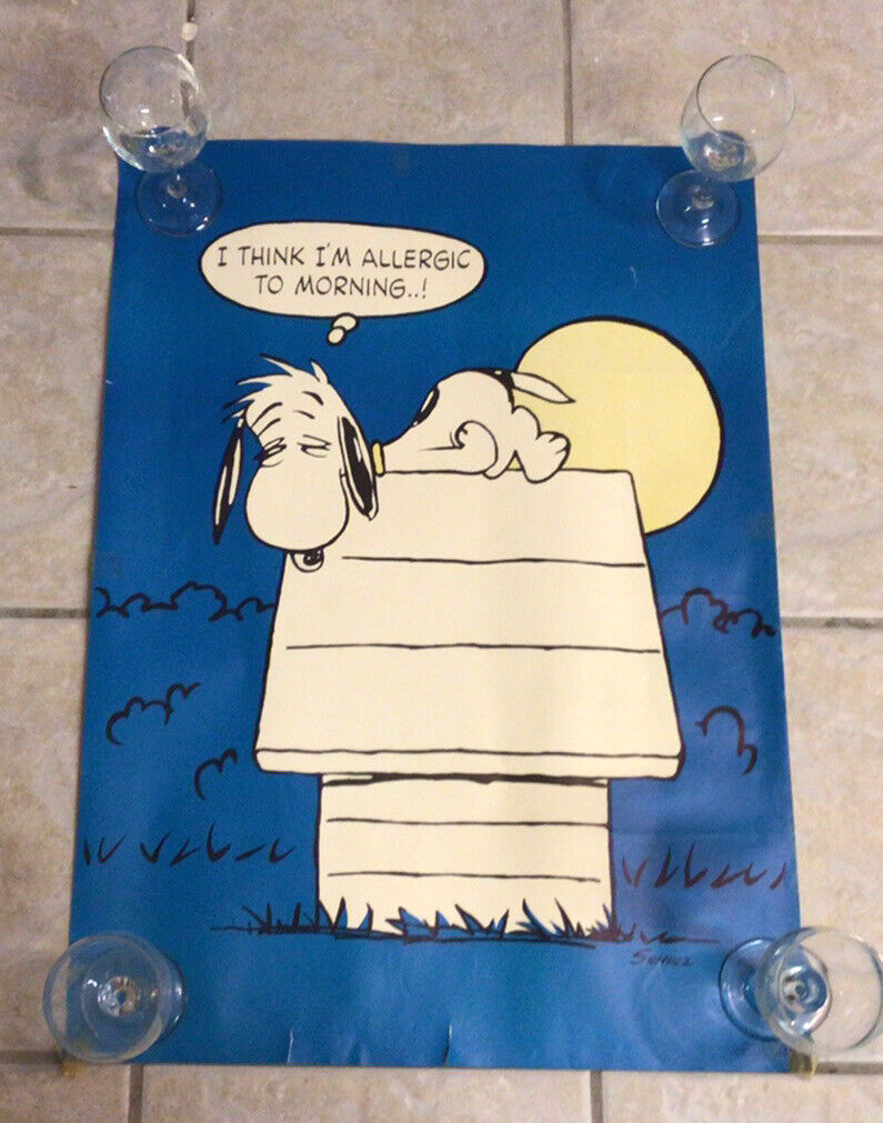 Vtg 1958 Poster Peanuts Schulz Charlie Brown I Think I’m Allergic Morning Snoopy