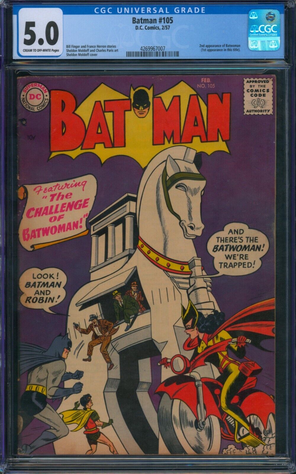 Batman #105 ⭐ CGC 5.0 ⭐ 2nd Appearance of Batwoman Silver Age DC Comic 1957