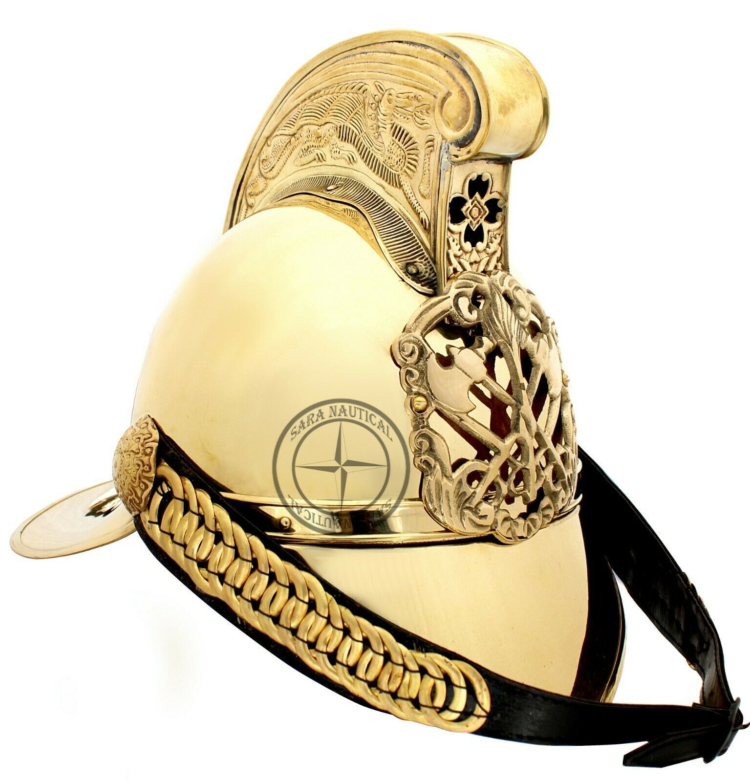French Firemans Leather Brass Copy Victorian British Fire Helmet