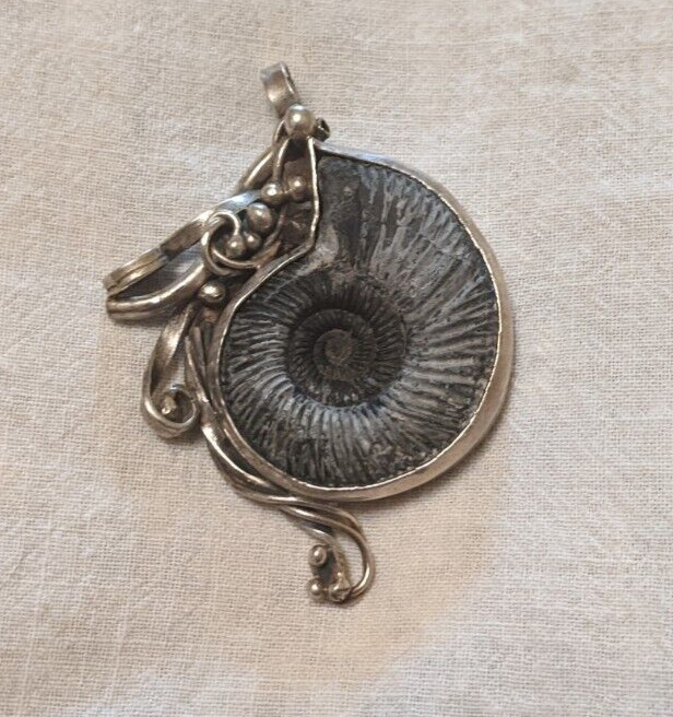 Unique & Funky Artisan Ammonite Fossil Sterling Silver Pendant