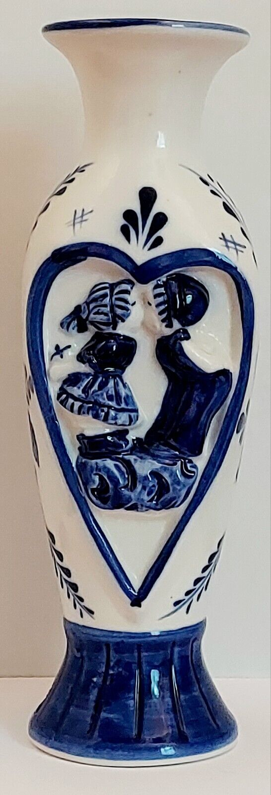 Vintage Rare Blue Delft Deco Hand Painted Holland Vase Boy and Girl Kissing