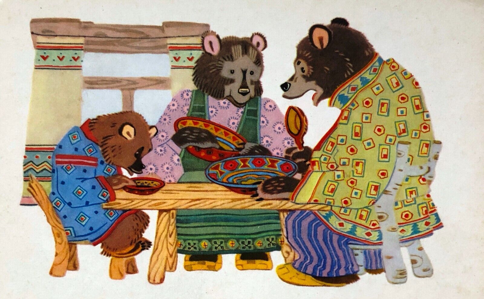 1968 Family Three Bears Fairy Tale Children\'s illustration Greeting Postcard