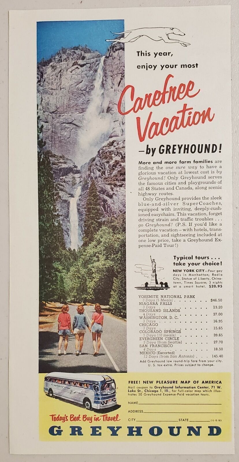 1953 Print Ad Greyhound Bus Western USA Carefree Vacation Chicago,Illinois