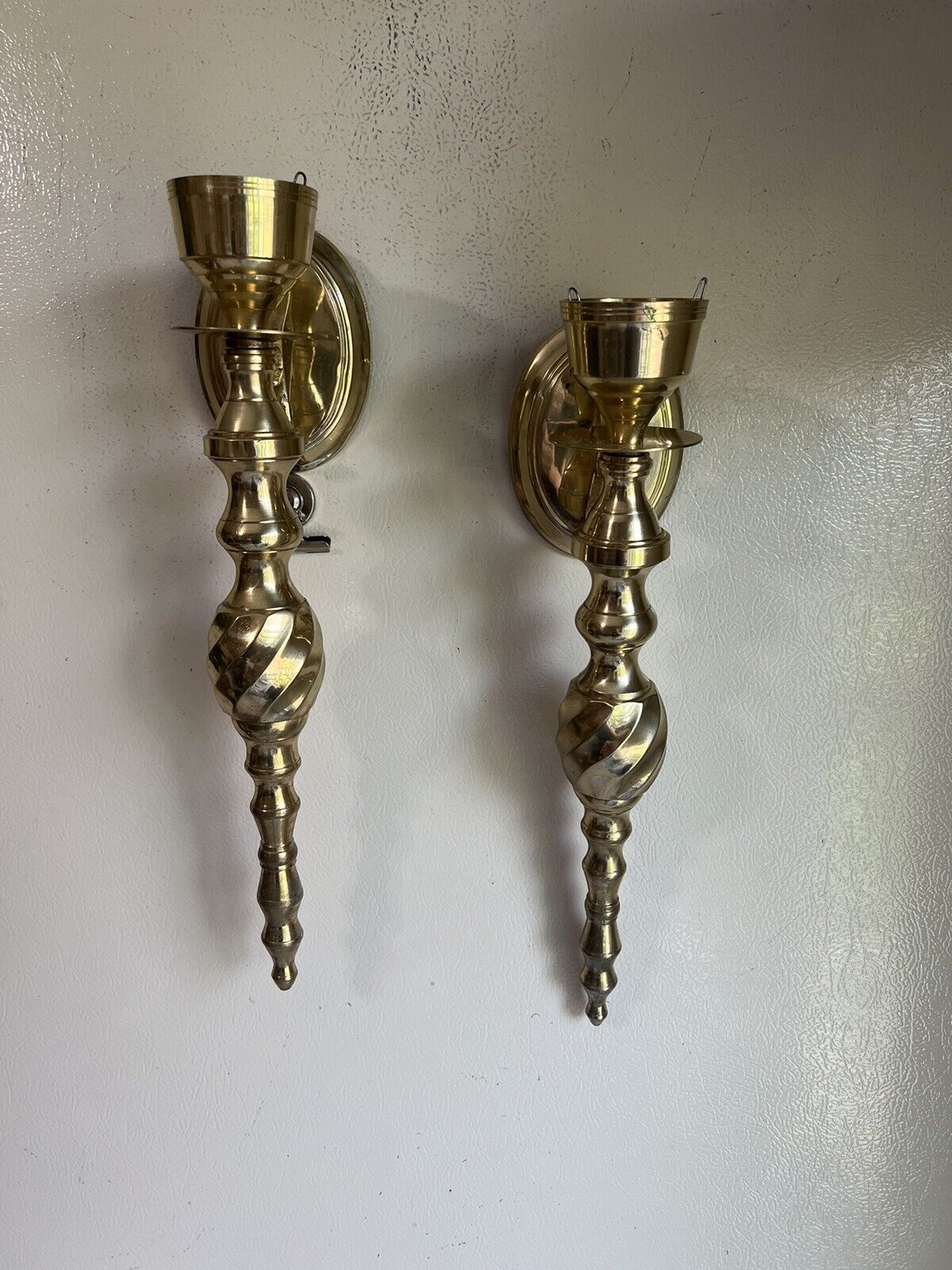 Vintage Pair of 2 Solid Brass Wall Candle Holders Sconces 14 Inches