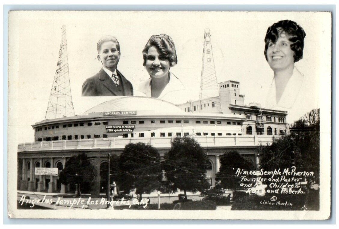 1930 Angelus Temple Aimee Semple McPherson Lost Angeles CA RPPC Photo Postcard