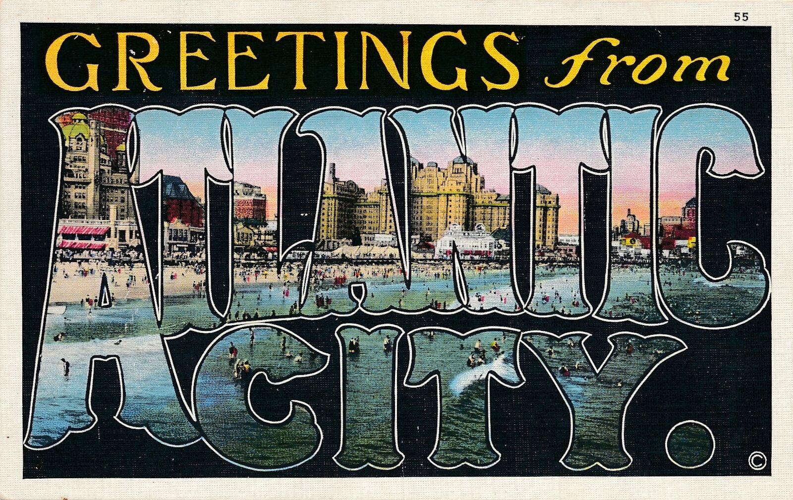 ATLANTIC CITY NJ - Shoreline Greetings From Atlantic City Postcard - 1934