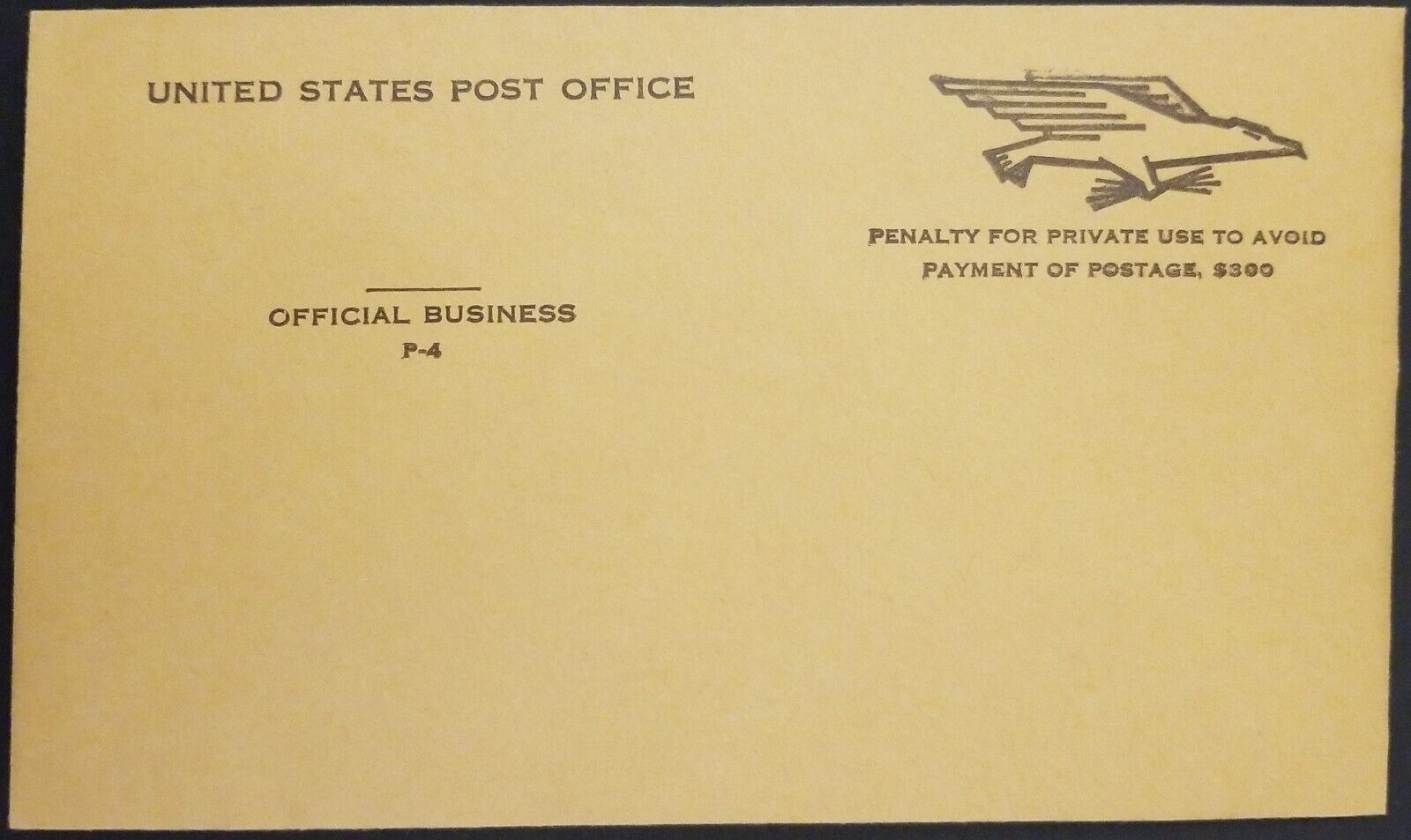 Vintage United States Post Office Official Business Cover Envelope Eagle Graphic