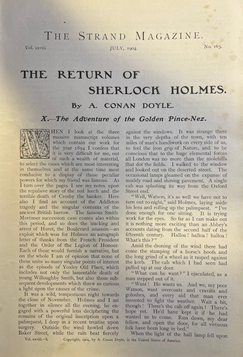 1904 Arthur Conan Doyle Sherlock Holmes Adventure of the Golden Pince-Nez