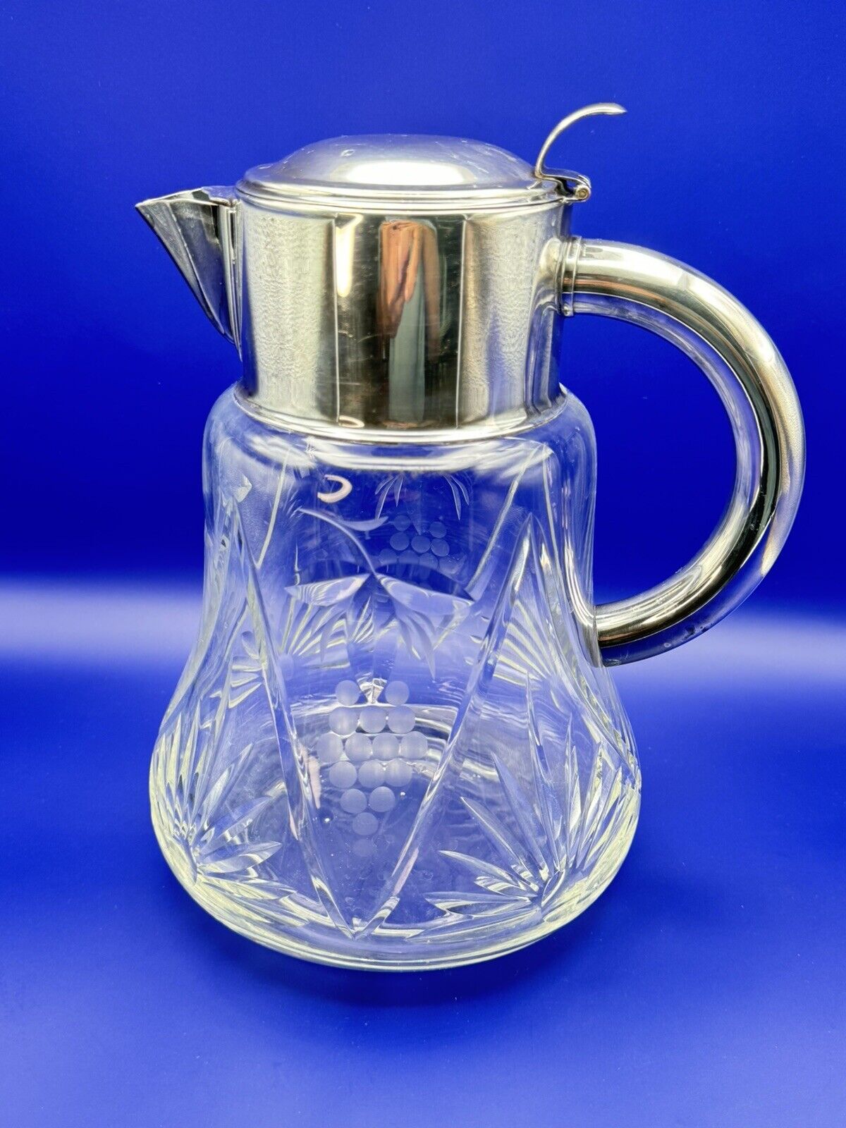 Vintage German Elegant Silver Plate Crystal 11” Wine Pitcher/Ice Chiller Insert