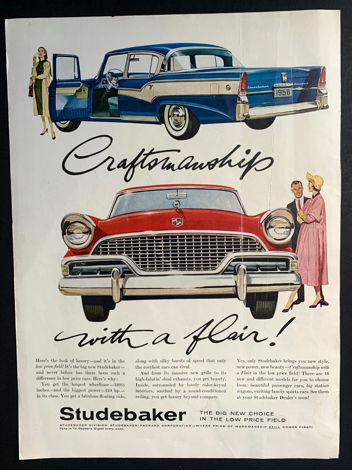 1956 Print Ad Studebaker 13in x10in Craftsmanship With a Flair