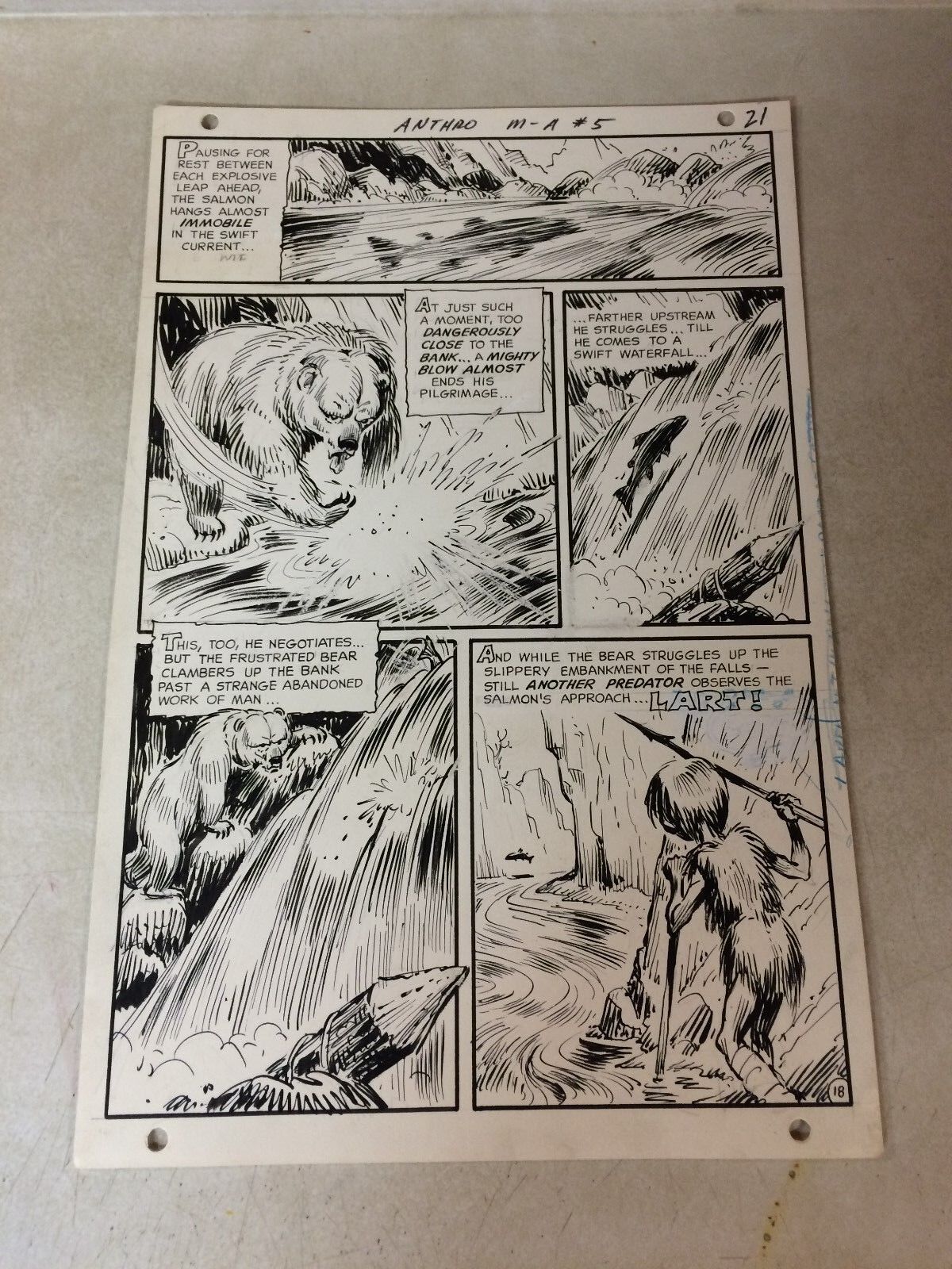 ANTHRO #5 original art 1969, LART FISHING STALKED BY GRIZZLY BEAR, HOWIE POST